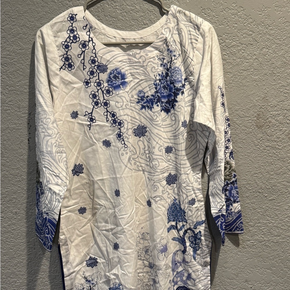 Floral Blue and White Dress